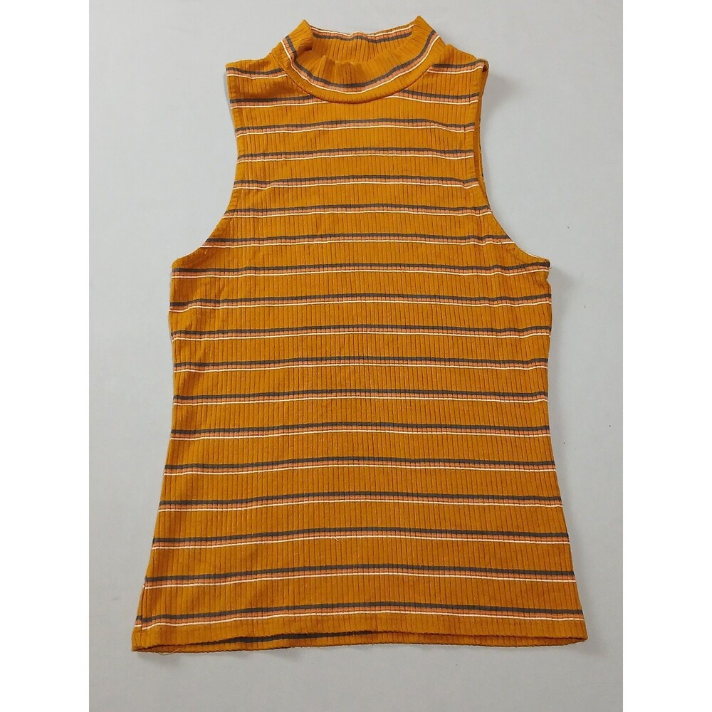 Aeropostale Ribbed Mock Neck Tank Top Womens Medium Mustard Stripe Y2K